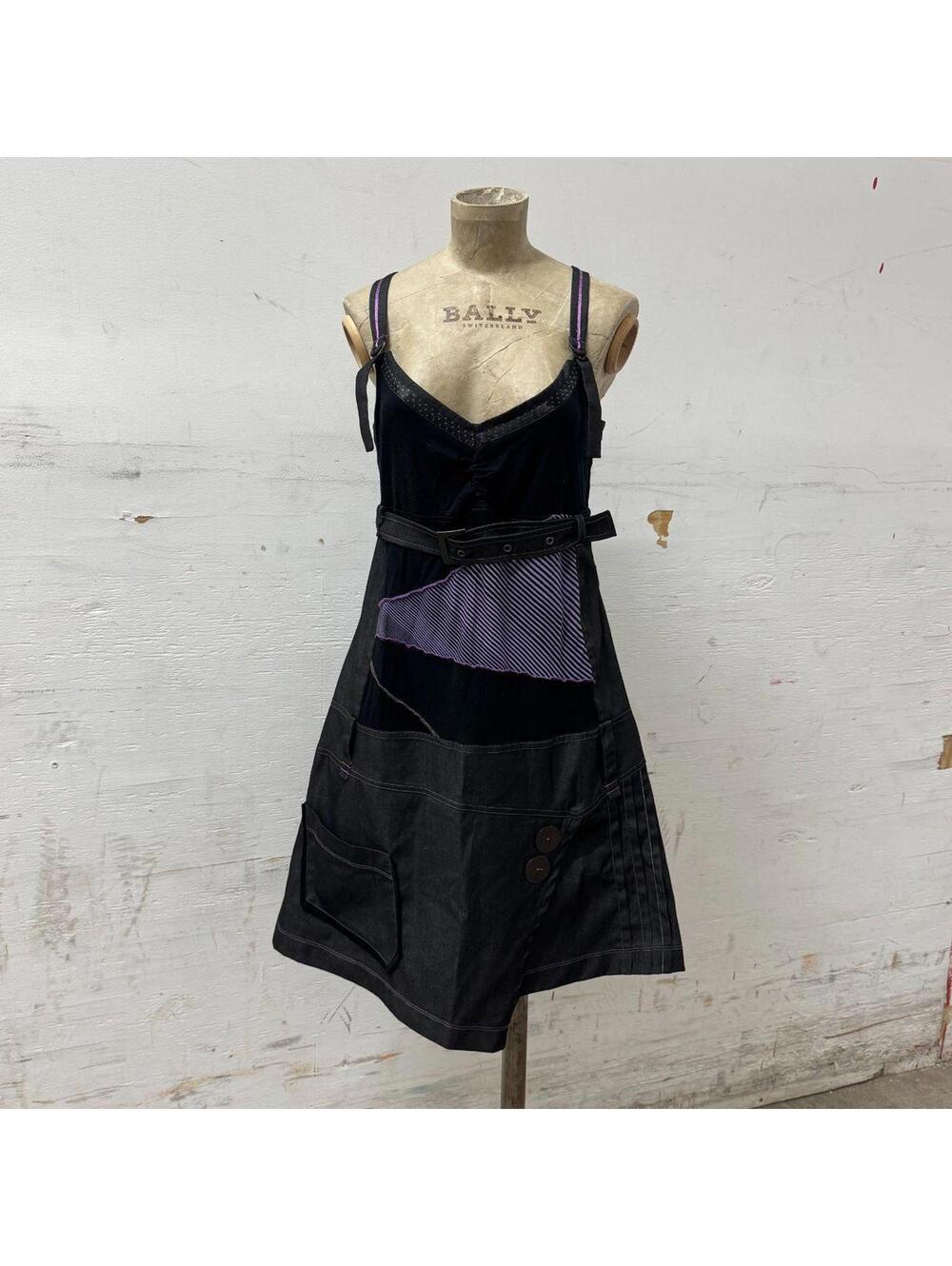 Vintage La Mode Est À Vous Grey Purple Black Avant-Garde Mixed-Media Dress